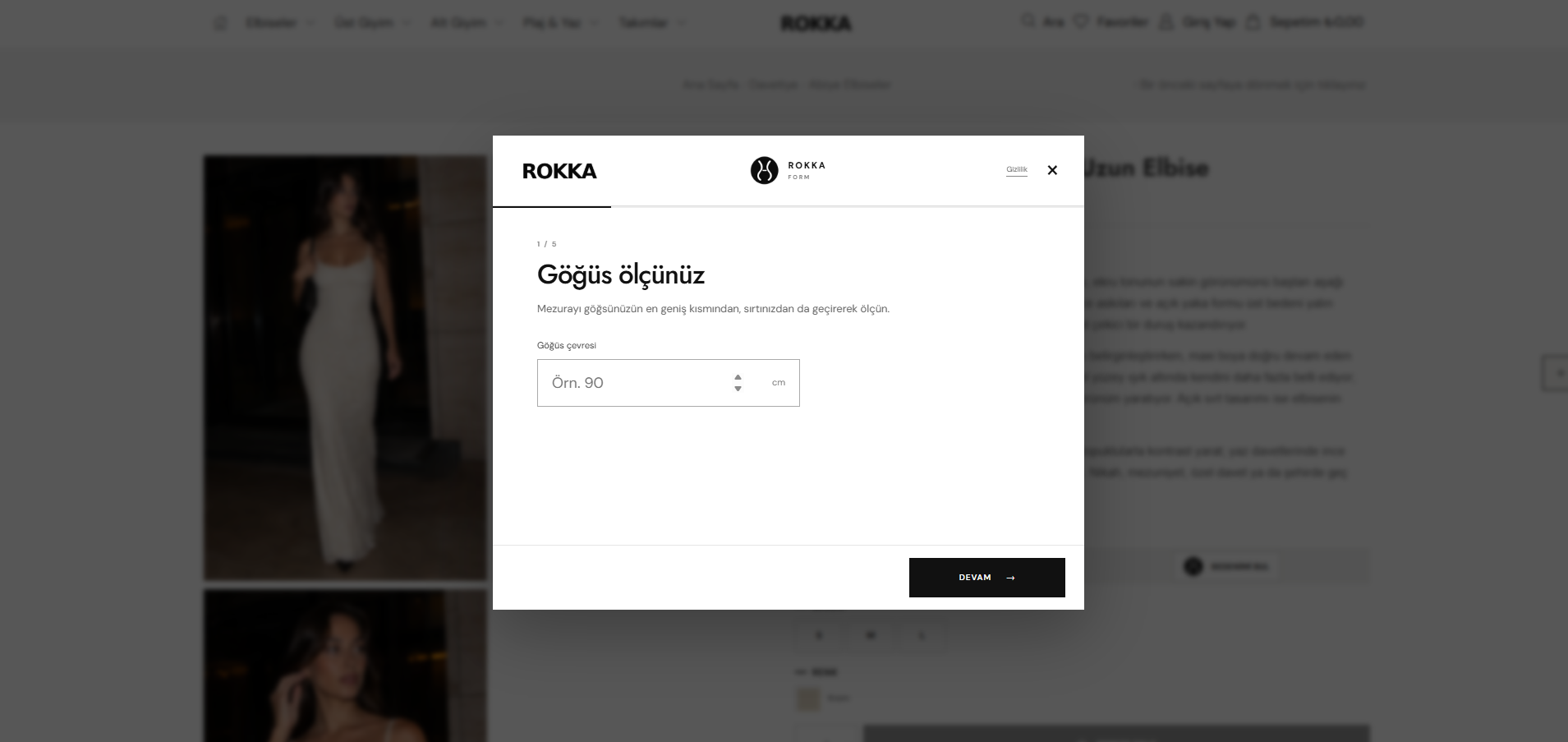 Rokka Form · beden bulucu arayüzü